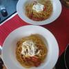 Spaghettone  alici pomodorino confit e stracciatella